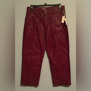 Pilcro Anthropologie Wine Coated Pants Women’s 31 Waxed Straight Leg NWT